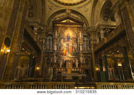 Turin, Italy, 27 June 2019: Interior Of The Sanctuary Of Mary Help Of Christians Of The Faithful In 
