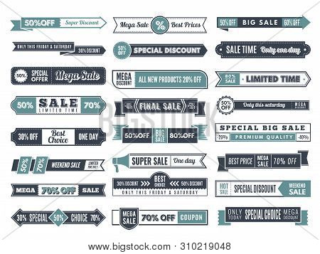 Vintage Banners. Ribbon Ornaments Special Offers Sales Discounts Border And Dividers Retro Vector Ho