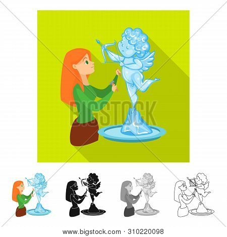 Vector Design Of Sculpture And Ice Logo. Set Of Sculpture And Angel Stock Vector Illustration.