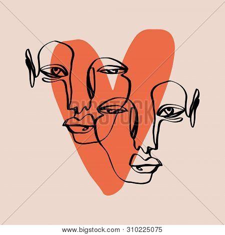 Abstract Face One Line Modern Drawing. Minimalistic Style.