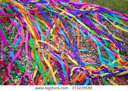 Colorful Paper Decoration On The Mausoleum (colored Papers Placed On A Grave) During The Qingming Or