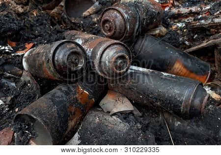 Burnt Aerosol Spray Cans / Dealing With Hazardous Waste In A Wrong Way