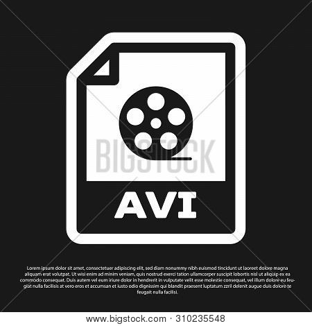 Black Avi File Document Icon. Download Avi Button Icon Isolated On Black Background. Avi File Symbol