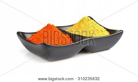 Indian Spices, Chilli Powder In Bowl Isolated On White Background