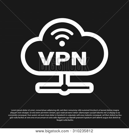 Black Vpn Network Cloud Connection Icon Isolated On Black Background. Social Technology. Cloud Compu