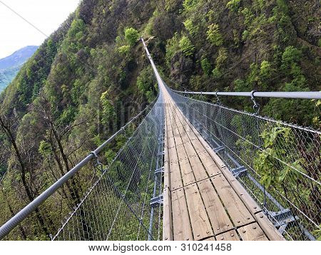 Tibetan Bridge Carasc Or Ponte Tibetano Valle Di Sementina Or Tibetische Brucke Carasc, Monte Carass