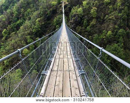 Tibetan Bridge Carasc Or Ponte Tibetano Valle Di Sementina Or Tibetische Brucke Carasc, Monte Carass