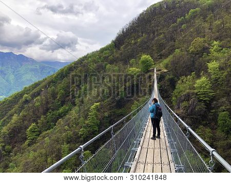 Tibetan Bridge Carasc Or Ponte Tibetano Valle Di Sementina Or Tibetische Brucke Carasc, Monte Carass