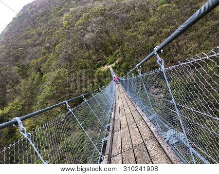 Tibetan Bridge Carasc Or Ponte Tibetano Valle Di Sementina Or Tibetische Brucke Carasc, Monte Carass