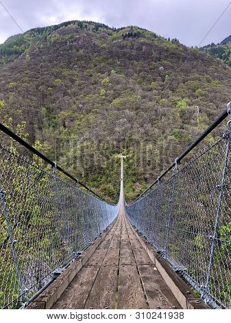 Tibetan Bridge Carasc Or Ponte Tibetano Valle Di Sementina Or Tibetische Brucke Carasc, Monte Carass
