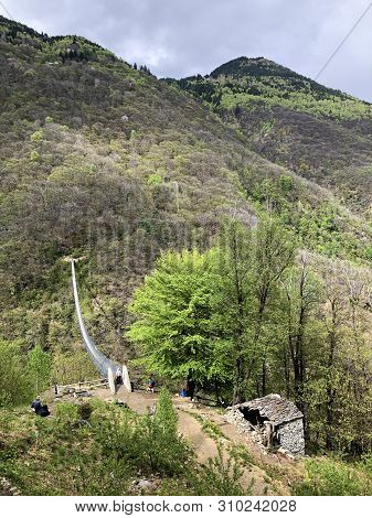 Tibetan Bridge Carasc Or Ponte Tibetano Valle Di Sementina Or Tibetische Brucke Carasc, Monte Carass