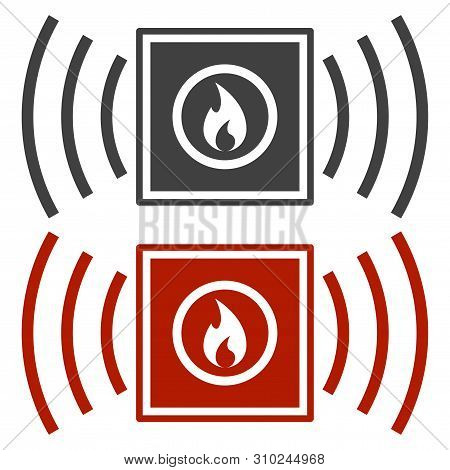 Fire Fighting Button Icon. Black And Red Colors. Vector On White Background.