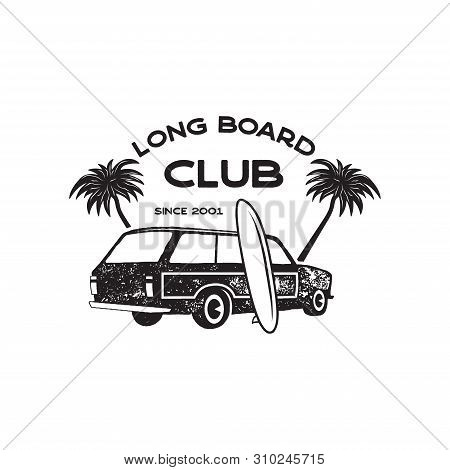 Vintage Surf Logo Print Design For T-shirt And Other Uses. Long Board Club Typography Quote Calligra
