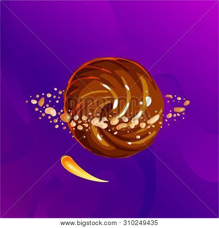 Space Fantasy Planet, Asteroid, Moon, Fantastic World Game Vector Cartoon Icon, Illustration Chocola