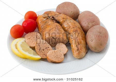 Kabeljaurogen mit Kartoffeln und Zitrone