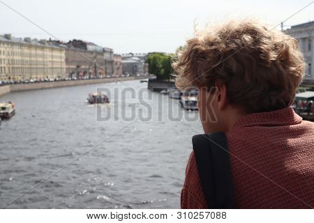 Tourist Ships On The River In The City. Cruise On A Ship In Summer Saint Petersburg, Russia. River C