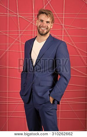Guy Unshaved Office Manager. Manager Dress Code. Man Well Groomed Manager Wear Elegant Formal Suit P