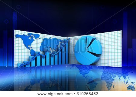 3d Rendered Pie Chart Graph With Up Arrow Isolated On Color Background