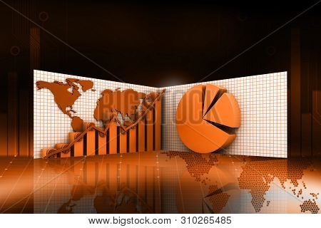 3d Rendered Pie Chart Graph With Up Arrow Isolated On White Background