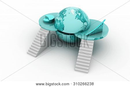 3d Rendered Pie Chart Graph With Up Arrow Isolated On White Background