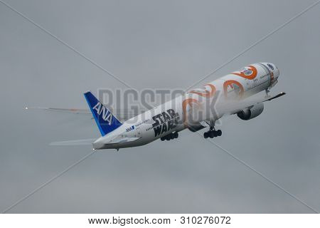 Tokyo, Japan - Jul 4, 2019. Ja789a Ana All Nippon Airways Boeing 777-300er (star Wars Bb-8 Livery) T