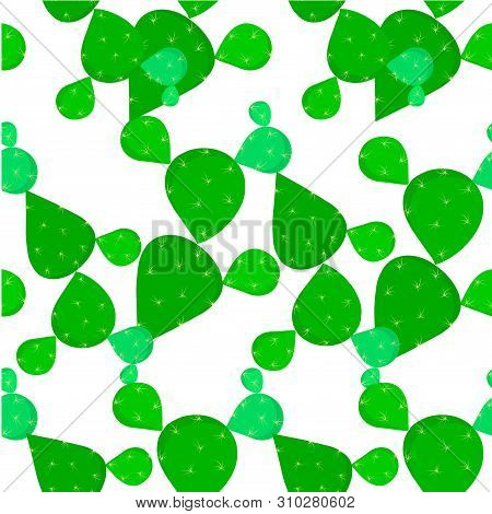 Cactus Opuntia Seamless Pattern Green Plant Object Isolated Design Element Stock Vector Illustration