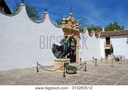 Ronda, Spain - May 5, 2008 - Bronze Statues Of The Matadors Cayetano Ordonez And Antonio Ordonez Out