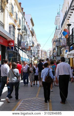 Ronda, Spain - May 5, 2008 - View Along The Busy Carrera Espinal Shopping Street In The Town Centre,