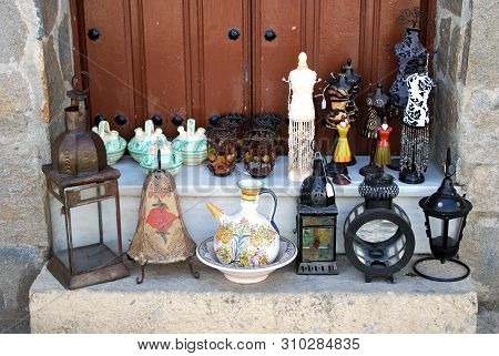 Pots And Lanterns For Sale Outside A Shop In The Old Town, Ronda, Malaga Province, Andalucia, Spain,