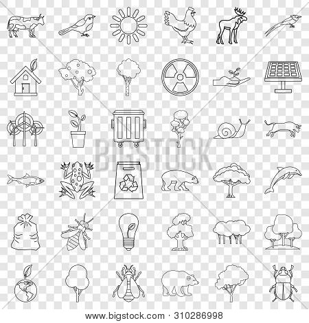Nature Icons Set. Outline Style Of 36 Nature Vector Icons For Web For Any Design