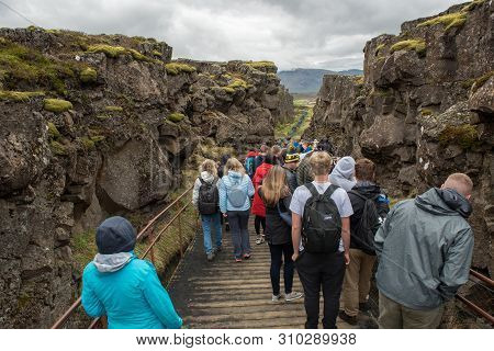 Crowd Of Tourists Visiting Thingvellir, Iceland