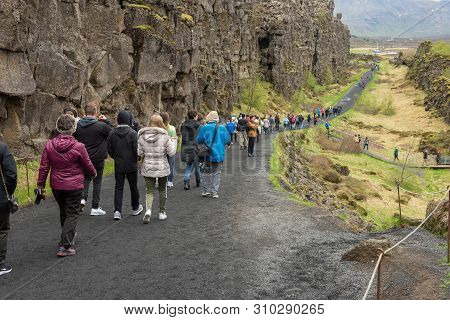 Crowd Of Tourists Visiting Thingvellir, Iceland