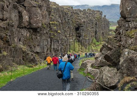 Crowd Of Tourists Visiting Thingvellir, Iceland