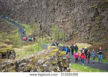 Crowd Of Tourists Visiting Thingvellir, Iceland