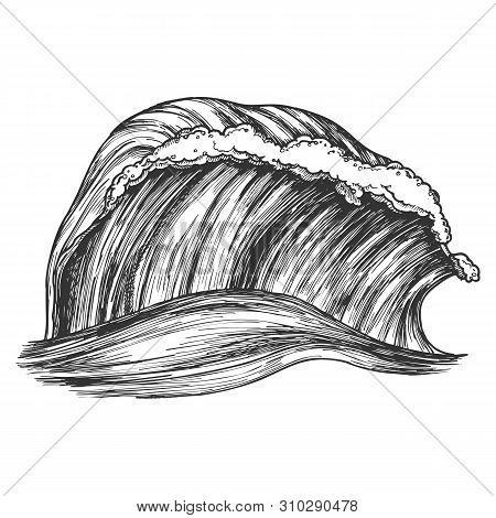 Rushing Wind Tropical Ocean Marine Wave Vector. Great Standing Marine Purl Storm Tidal Stream Surf W