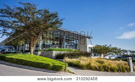Johannesburg, South Africa, 18th June- 2019: Exterior View Of Modern Office Buildings With Indigenou