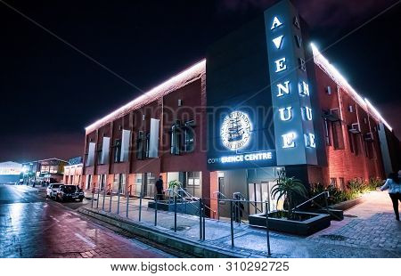 Cape Town, South Africa, 22nd June - 2019:  Exterior View Of Conference Venue At Night.