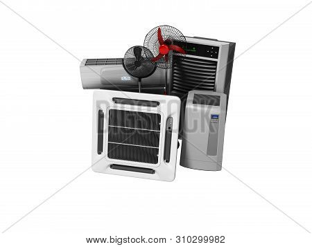 Group Of Equipment For Cooling And Air Conditioning Of The Premises 3d Render On White Background No