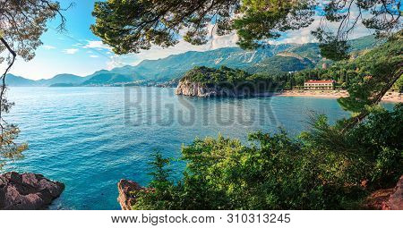 Panoramic View From The Park Milocer, On A Beautiful Beach Near The Villa Milocer On The Coastline O