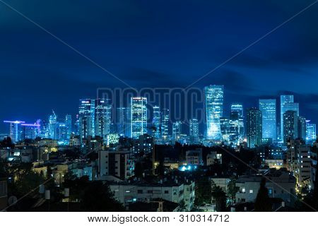Tel Aviv Panorama At Night,  Tel Aviv Skyline at Night,  Israel