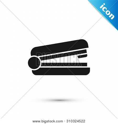 Black Office Stapler Icon Isolated On White Background. Stapler, Staple, Paper, Cardboard, Office Eq