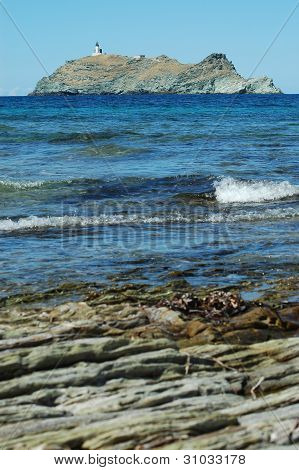 Beautiful sea view and Giraglia island, Cap Corse, Corsica