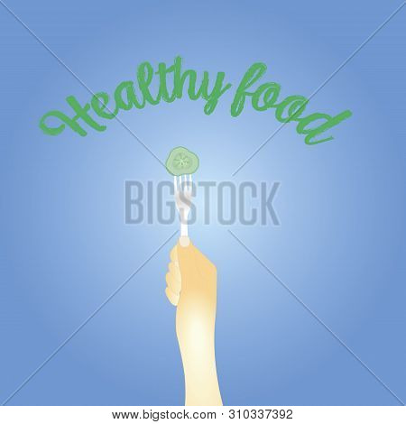 Healthy Eating Concept. Cucumber On The Fork. Vector Illustration Flat