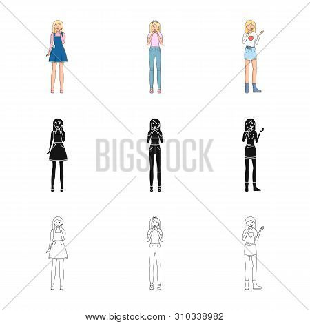 Vector Illustration Of Posture And Mood Sign. Set Of Posture And Female Stock Vector Illustration.