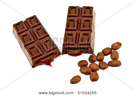 Chokolade med fyldet og kaffebønner