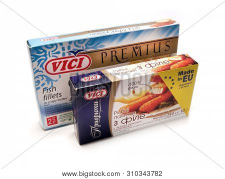 Kiev, Ukraine - February 1, 2019: 
 Viciunai Group was established in 1991. The company is one of the largest producers of crab taste sticks, surimi products and fish in Europe. Brand name âViciâ 