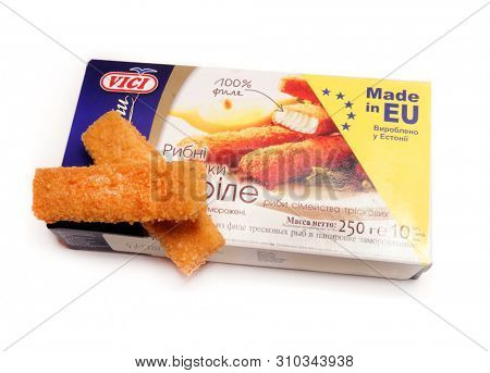 Kiev, Ukraine - February 1, 2019: 
 Viciunai Group was established in 1991. The company is one of the largest producers of crab taste sticks, surimi products and fish in Europe. Brand name âViciâ 