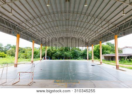 Steel Roof Structure. Moonlight Bulb. Steel Structure With Roof Tiles. Architectural Structure Of Ro