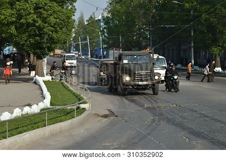 Wonsan, North Korea - May 4, 2019:  Street Scene   In Wonsan, One Of The North Korean Port On The Ea