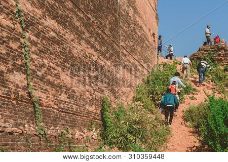 Mingun-myanmar, January 20, 2019 : Unidentified Tourists Come To Visit And Take Photographys At The
